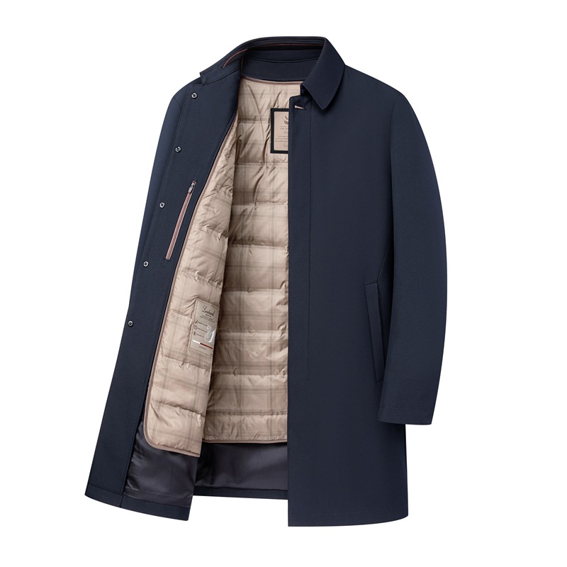 1-25999 Duck Down-Navy Blue-Single Breasted-Long Style