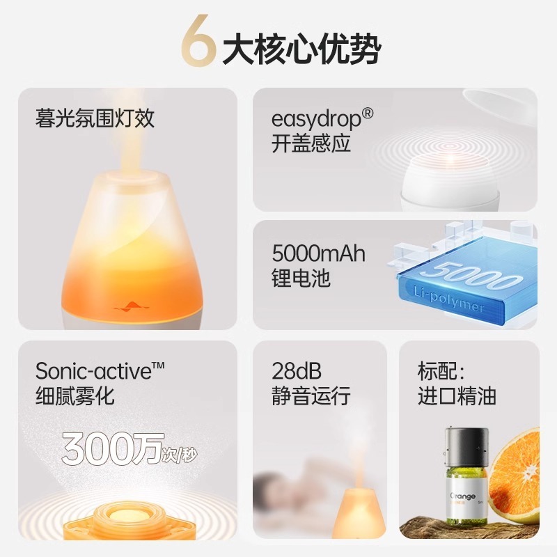 舒柏思精油アロマディフューザー充電式雰囲気感アロマナイトライト小型寝室アロマディフューザー自動スプレー|undefined