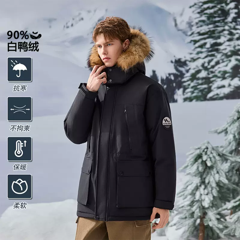 跨境款大毛领新款冬季派克羽绒服男女同款高克重充绒量情侣羽绒服