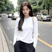 重磅230克正肩纯棉长袖t恤女秋季白色纯色打底衫套头圆领内搭上衣