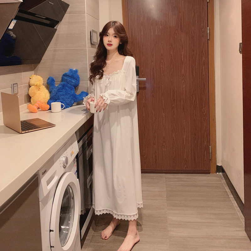 Pijamas de mujer camisón de manga larga estilo princesa con volantes sexy vestido de mujer de longitud media ropa para el hogar MUJER EN LÍNEA ROJA TikTok transmisión en vivo