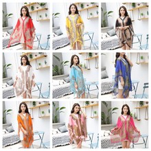 夏季丝巾防晒披肩女腰果印花钉珠珍珠扣雪纺丝巾超大薄款沙滩巾女