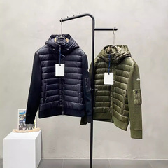 24新品羽绒服 时尚连帽拼接针织袖羽绒外套 蒙m家短款私域货源