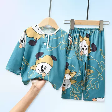 Thin Children's Pajamas Boys' Girls' Cotton Silk Home Clothes Babies' Children's Cotton Silk Suit - ShopShipShake