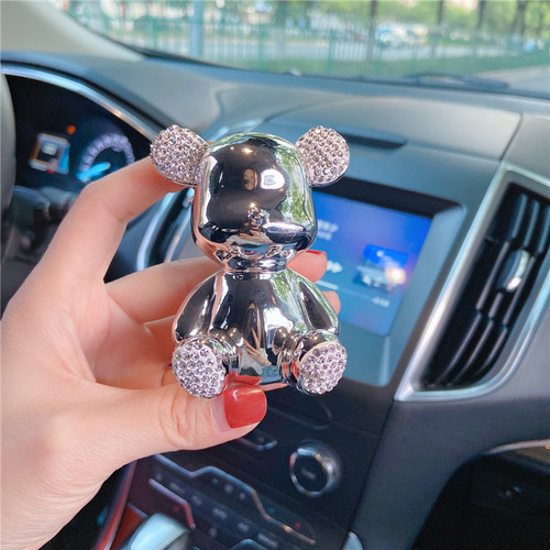 Creative Diamond Plated Resin Teddy Bear Car Ornament Personality Cartoon Figure Car Decorative Item Couple's Edition