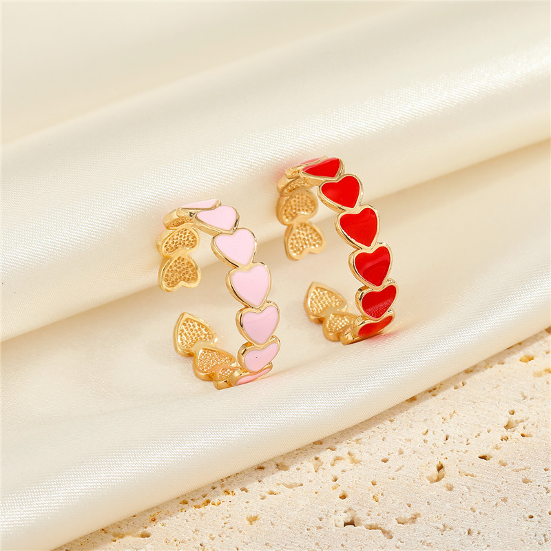 Cross-border New Jewelry Simple Red Pink Love Heart Surround Ring Opening Adjustable Index Finger Ring display picture 4