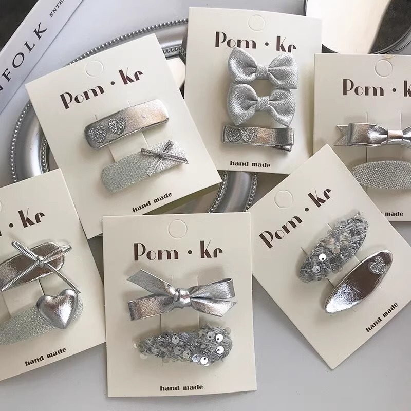 Korean Girl's Phantom Colorful Bright Leather silver Baby Baby Love Bow Children's Broken Hairpin Sweet Girl Hairpin Headwear