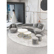 北欧美容院沙发现代简约网红服装店布艺沙发轻奢创意弧形欧式组合