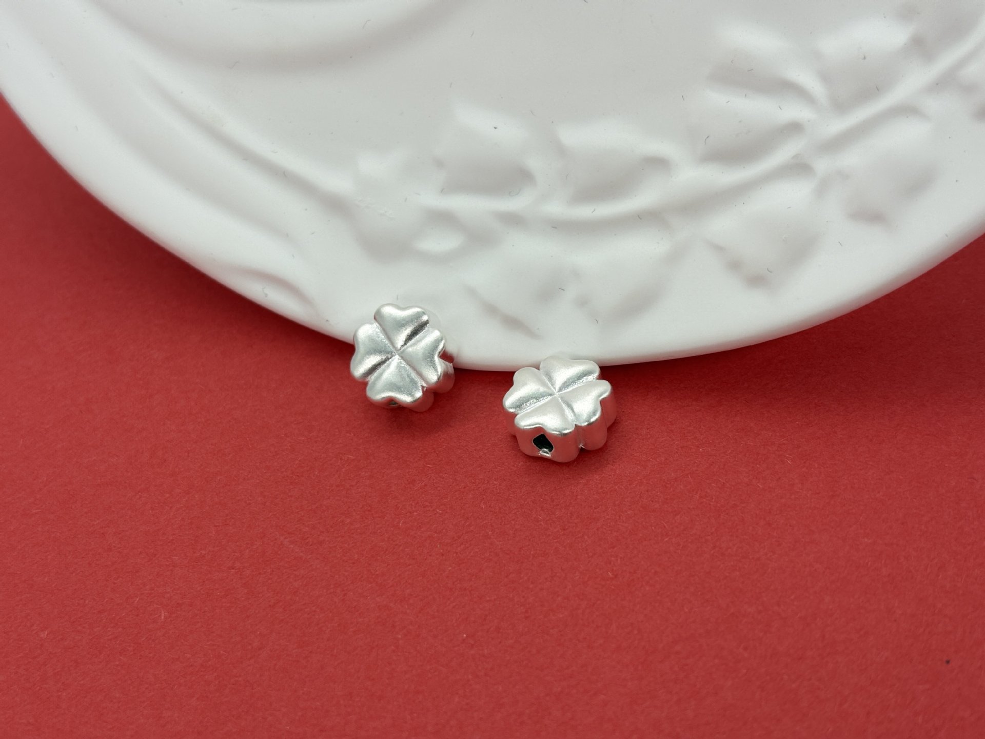 999 Pure Silver Lucky Four-Leaf Clover Beads, Versatile Pure Silver Accessories, Handmade DIY Braided Rope Accessories, Bracelet Spacer Beads