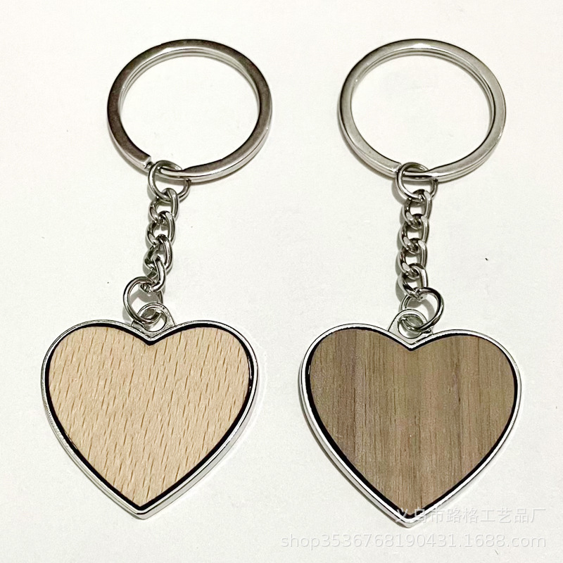 Parche de madera llavero de metal grabación láser nuez negra con colgante de enclavado de beech grabación creativa