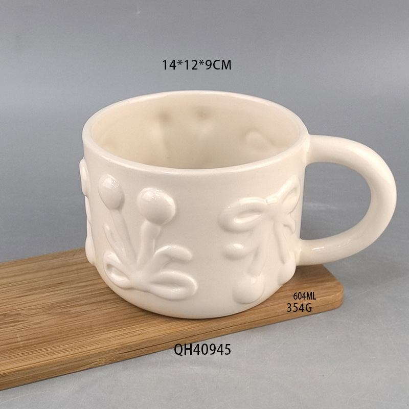 Taza de cerámica con lazo en relieve, estilo ins, leche creativa, fufu, diseño de nicho, lindo color sólido, alto valor