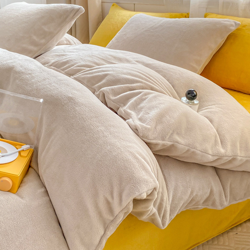 Otoño e invierno engrosado leche cama de cuatro piezas conjunto de coral cubierta de edredón de flanel doble sábanas de tres piezas conjunto