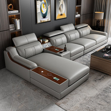 工厂直销 皮沙发组合简约现代客厅功能沙发大户型L型转角皮艺沙发