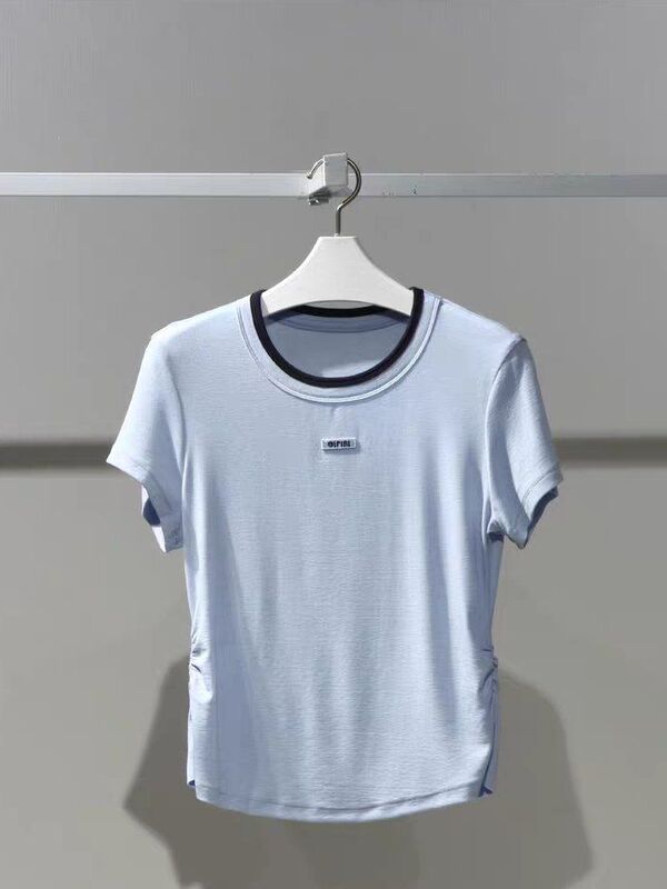 Mm Mai Mai 2026 New Summer Fashion Casual Versatile Blue Short-Sleeved T-Shirt Top for Women 1H4104161