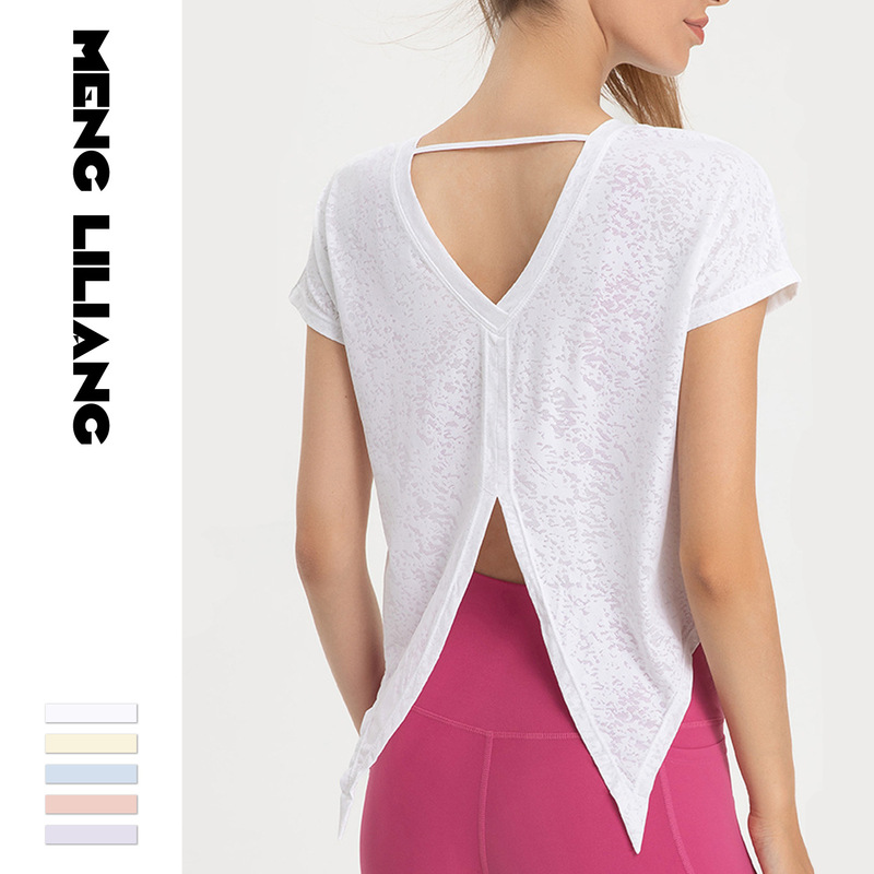 New Loose Slimming Look Quick-Drying Sports Short-Sleeved Yoga Clothing Blouse Beautiful Back Top Pilates Training Clothing T-Shirt for Women New Loose Slimming Look Quick-Drying Sports Short-Sleeved Yoga Clothing Blouse Beautiful Back Top Pilates Training Clothing T-Shirt for Women