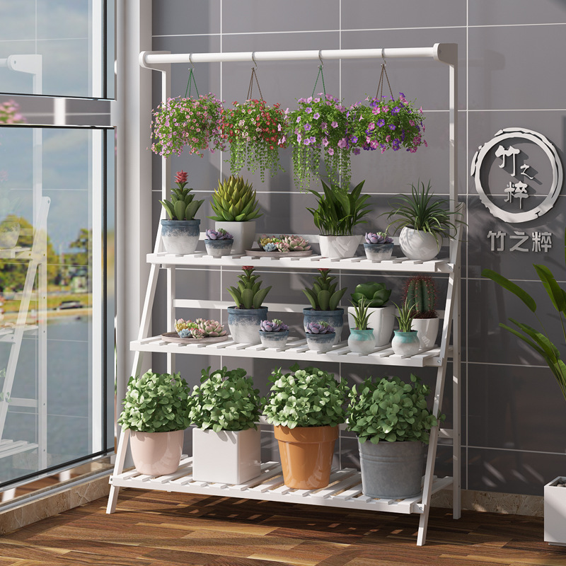 Soporte de flores de bambú multicapa para interiores, para balcón y sala de estar, soporte para plantas suculentas, soporte para macetas, soporte de flores plegable de bambú.
