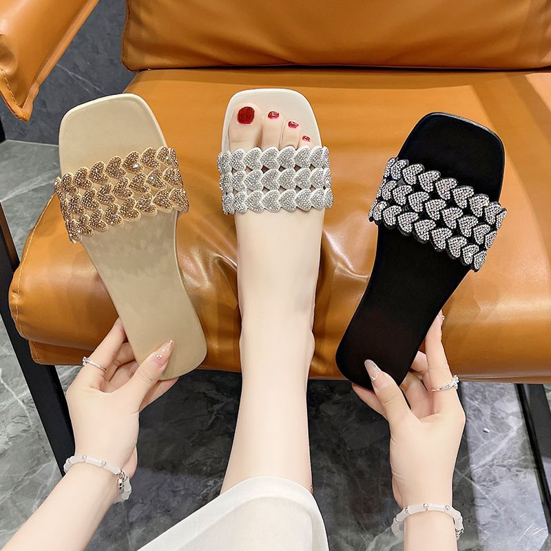 Summer retro slippers with rhinestones