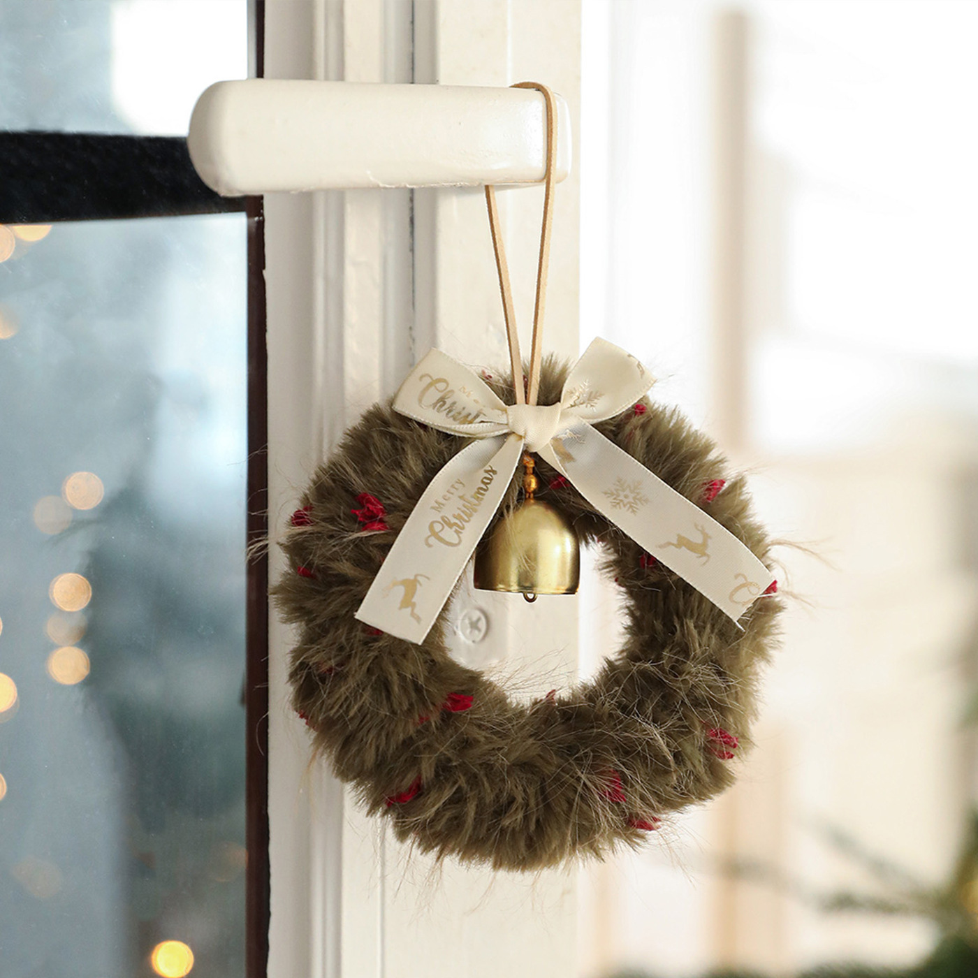 Nuevo peluche Navidad atmósfera colgante de guirlandas arco de cinta campana decoración navideña colgar ventanas accesorios