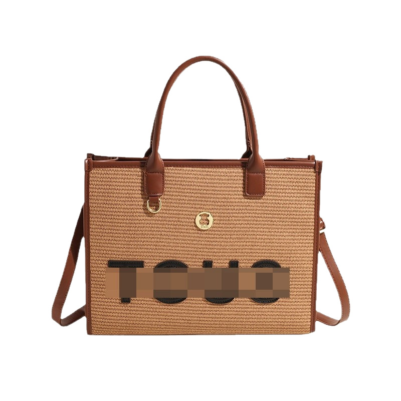 Bolsa de paja para mujer 2024 nuevo bolso tejido portátil de diseño de estilo occidental de gran capacidad, bolso cuadrado pequeño con letras de color en contraste personalizado