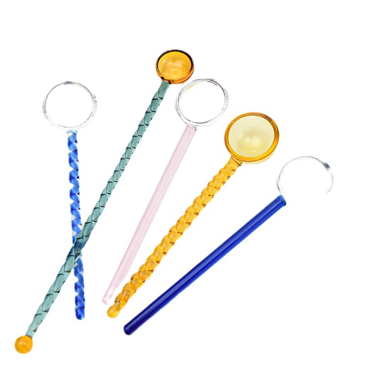 Cuchara de postre de leche creativa color transparente cuchara de vidrio resistente a altas temperaturas cuchara de varilla de agitación de café de mango largo de color alto
