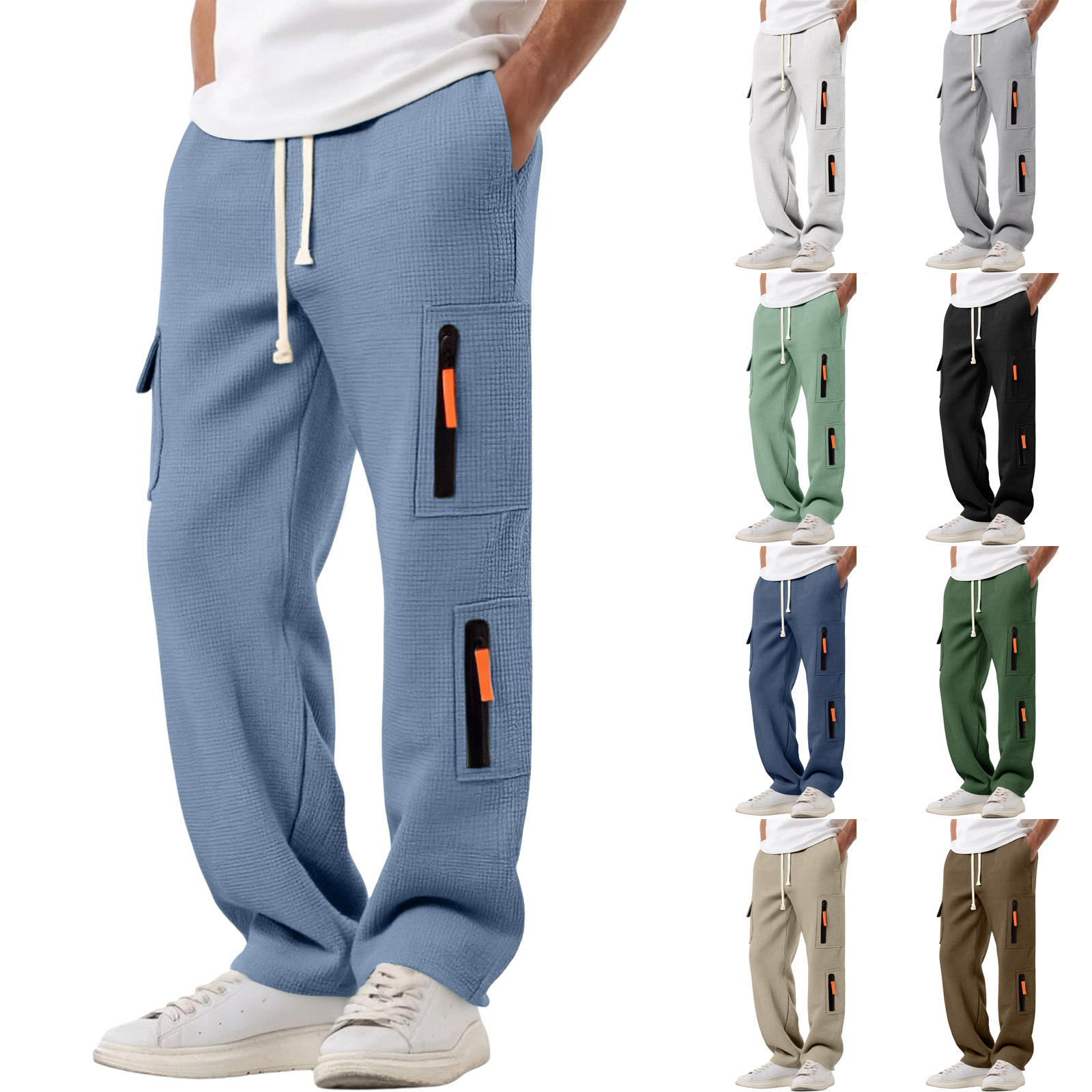 Cross-Border Foreign Trade Amazon Popular Men's Casual Trousers Multi-Pocket Lace-Up Loose Work Trousers