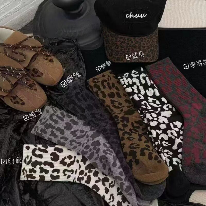 Cross-border exclusive supply of Ancora red leopard socks east gate 2025 spring and summer new high rubber band socks for women