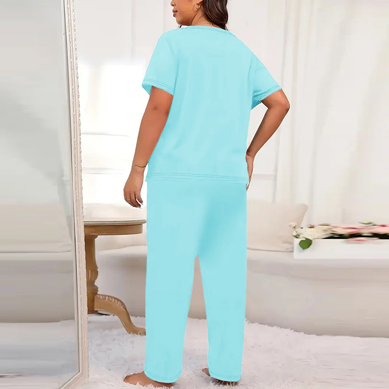 Women's Sleepwears Plus Size Comfortable Casual Two Piece Set Exclusive Milk Silk Printed Spring Autumn Short Sleeved Long Pants_voghion.com