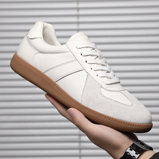 Desun Shoes Men's Top Layer Cowhide White Shoes Korean Style Soft-faced Retro White Casual Sneakers All-match Fashionable Forrest Gump Shoes