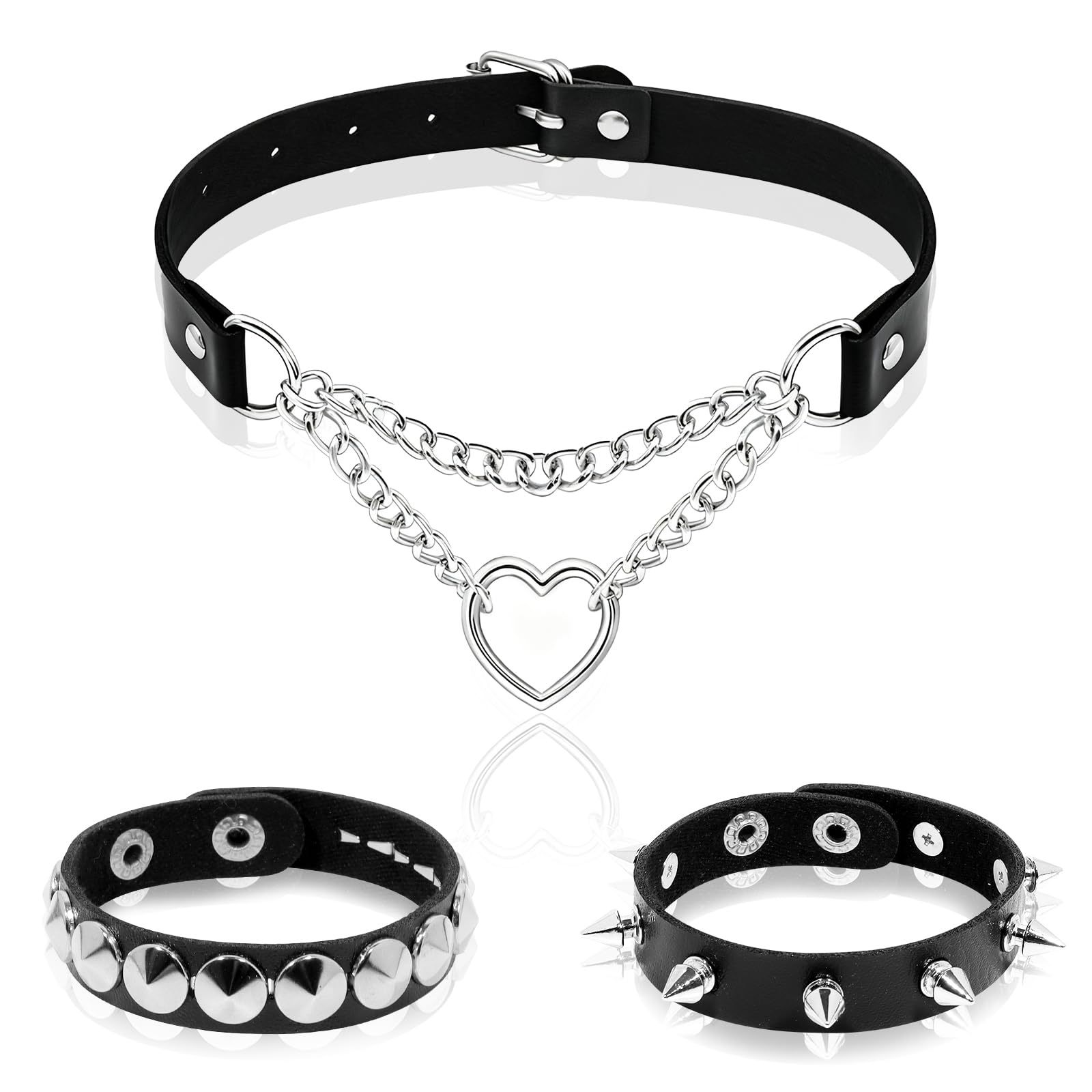 3 pieces of PU leather cross-border heart chain necklaces, bracelets, and clavicle chains in a fashionable and trendy design