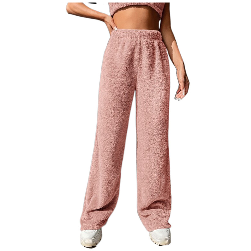2023 Comercio exterior europeo y americano nuevo Otoño e Invierno color sólido moda felpa pantalones casuales sueltos piel cómoda terciopelo pantalones calientes