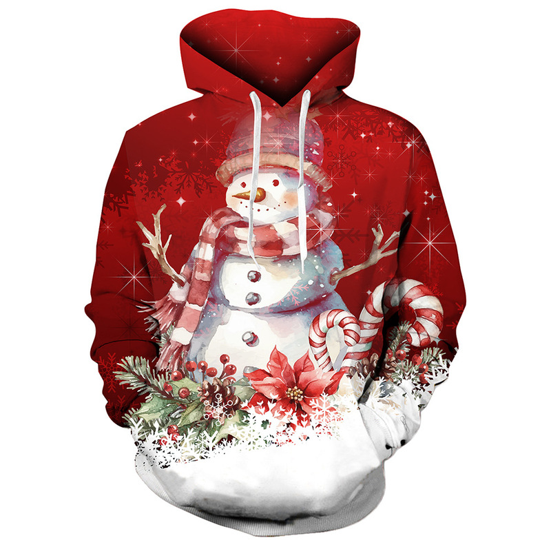 Cross-border Christmas Carnival Snowman European and American Men's Digital Printed Pullover Long Sleeve Hoodie fleece-lined Sweater