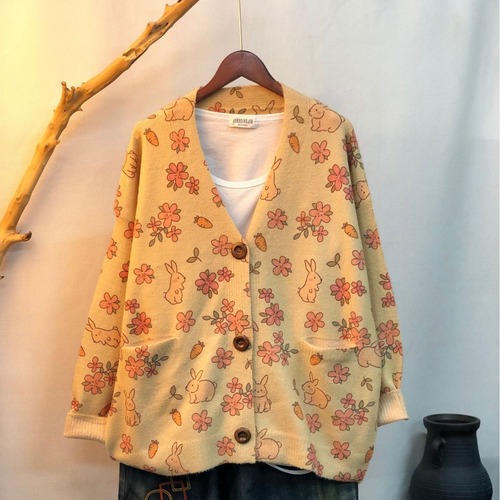 Wholesale Factory 2025 New Autumn/Winter Cute Print Fake Mink Fleece Jacket for Women Korean Style Loose Slouchy Sweater