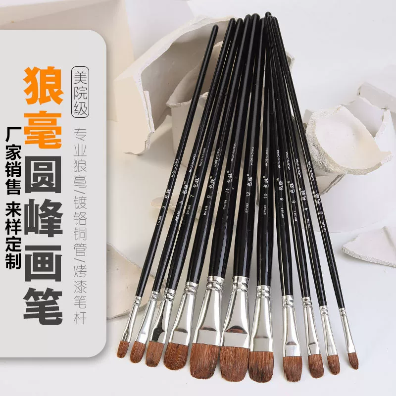 Paint Brush Set Baowang, wolf-hair round & flat brushes for gouache, watercolor, acrylic