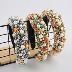 歐美跨境巴洛克時尚滿鑽寬邊發箍復古海綿亞馬遜舞會水鑽寶石髮飾