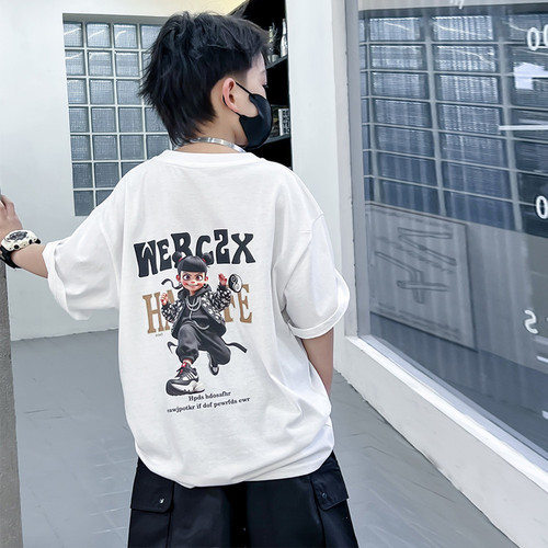 Children's Short Sleeve 2025 New Summer Netease Print Loose Casual Half Sleeve T-Shirt Men's Fashion Short Sleeve Top