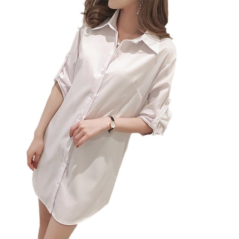 Korean Style Boyfriend Temptation Long-Sleeved White Shirt Bottoming Top Women's Loose Mid-Length Home Shirt Casual and Versatile