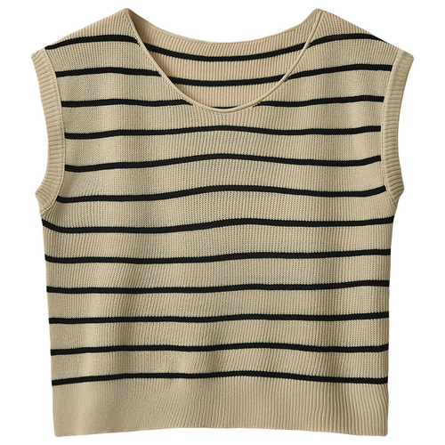 Knit Striped Tank Top for Women, Underwear for 2025 Summer, Loose Sleeveless T-shirt, Wearable Small Sleeve Top