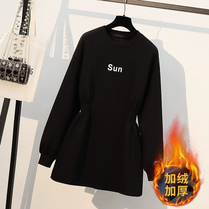 Трансграничное платье большого размера женское свободное тонкое, толстое, плюшевое и длинное толстовское платье