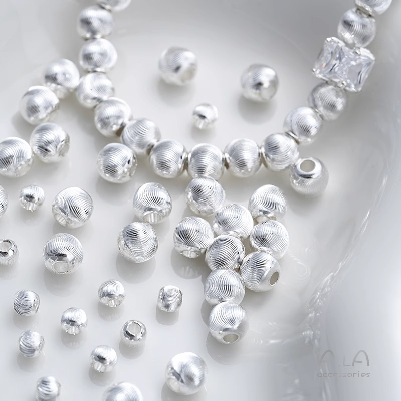 Wholesale Beaded Silver-Plated Fine-Textured Cat's Eye Faceted Brushed Round Beads DIY Pearl Bracelet Jewelry Spacer Beads