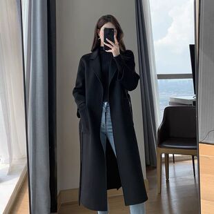 经典黑色呢子大衣女2024秋冬季新款气质百搭赫本风毛呢外套潮-阿里巴巴