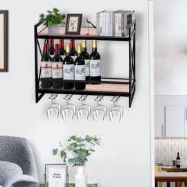 铁艺壁挂酒架葡萄酒收纳架欧式红酒杯置物架悬挂高酒杯架红酒壁柜