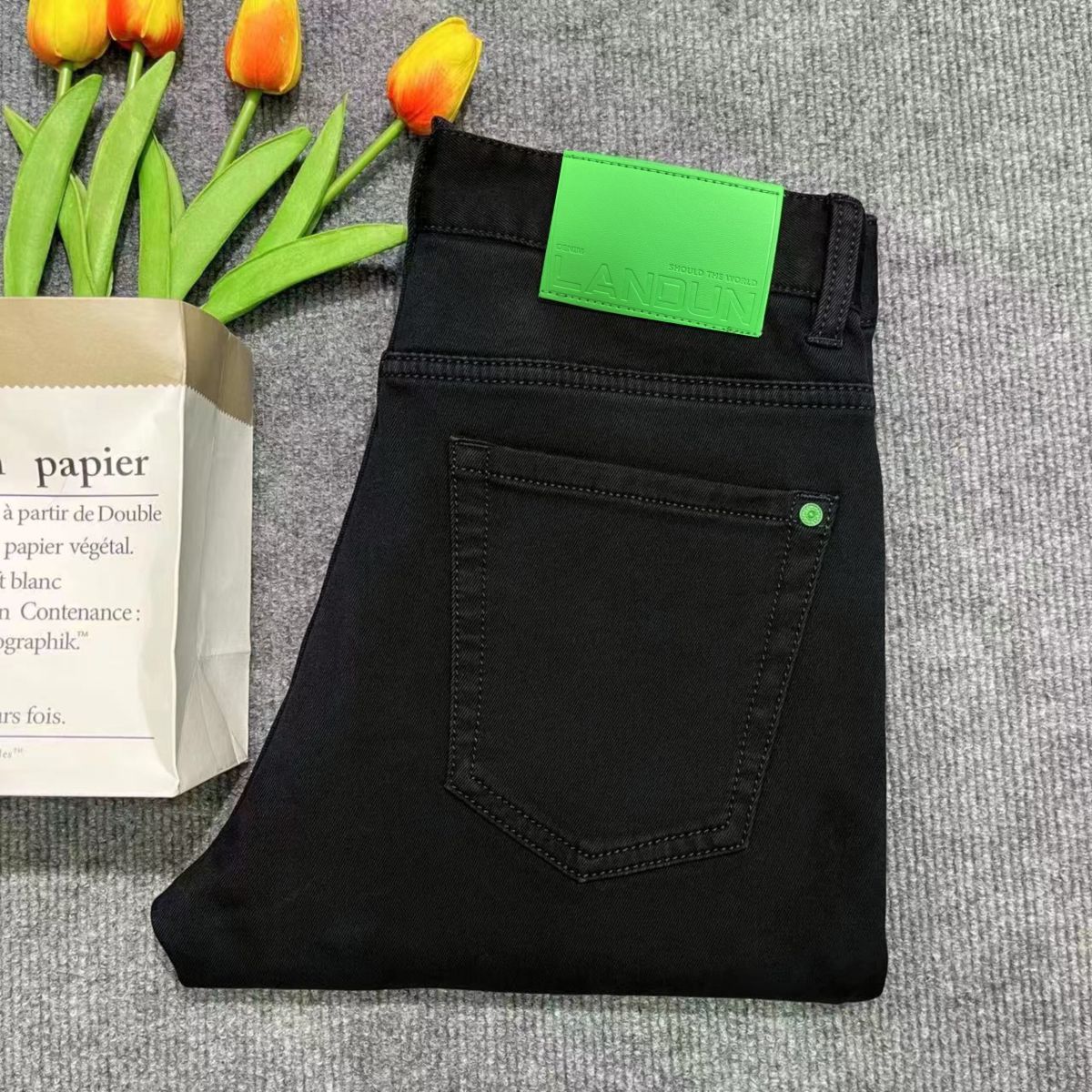 Slim Fit Black Jeans For Men High Grade Autumn Winter Style_voghion.com
