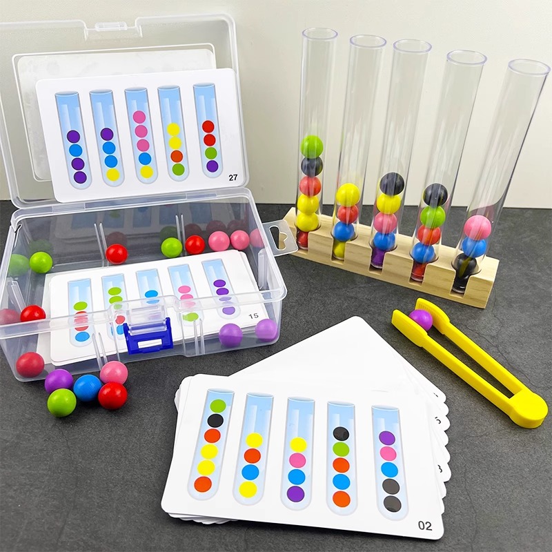 El juego de combinación de cuentas de clip de tubo de ensayo para niños beneficia la inteligencia, el ejercicio cognitivo del color, la coordinación mano-ojo, la educación temprana Montessori