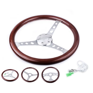 Car Modification Parts Solid Wood Steering Wheel 15 Inches 380mm 6-Hole Peach Wood Vintage Car Steering Wheel Dropshipping