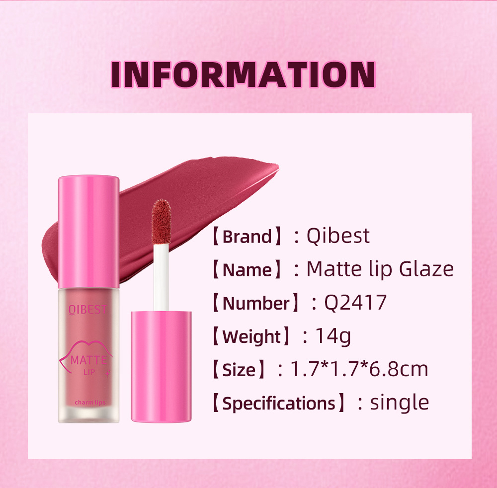 QIBEST Cross-border Smooth matte Lip Gloss, non-stick, non-fading, waterproof, moisturizing and long-lasting matte lip gloss undefined