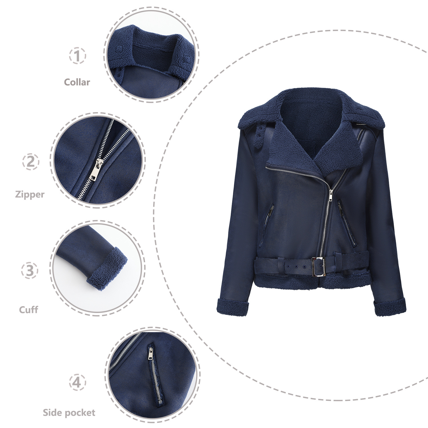 Cappotto con bavero da donna in pelle con pelliccia calda integrata autunno/inverno 2024 con cintura_voghion.com