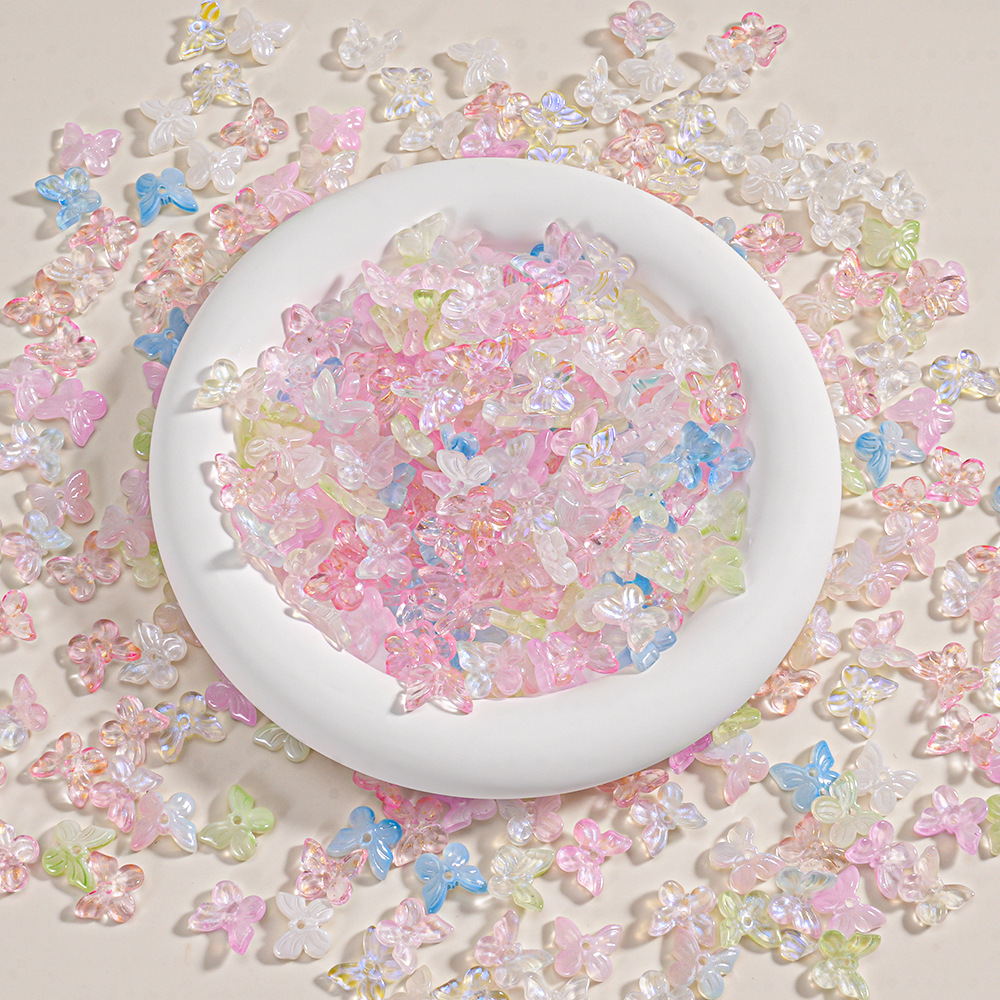 Japanese Aurora Crystal Little Butterfly Hecho a mano Diy cadena de teléfono móvil uñas transparentes accesorios de joyería de vidrio de imitación checa mujeres