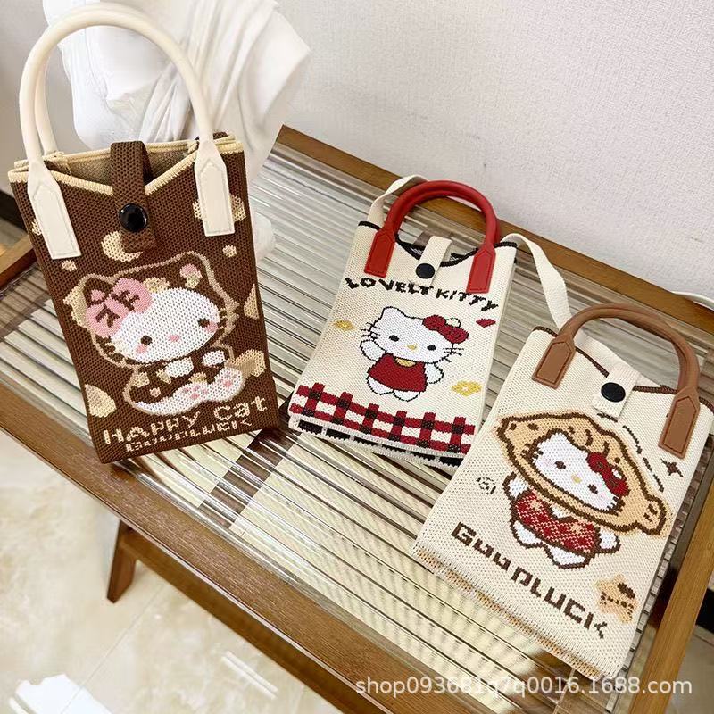 New Cute Cartoon Knitted Mobile Phone Bag for Women Korean Style Versatile Shoulder Crossbody Bag Travel Coin Purse Handbag