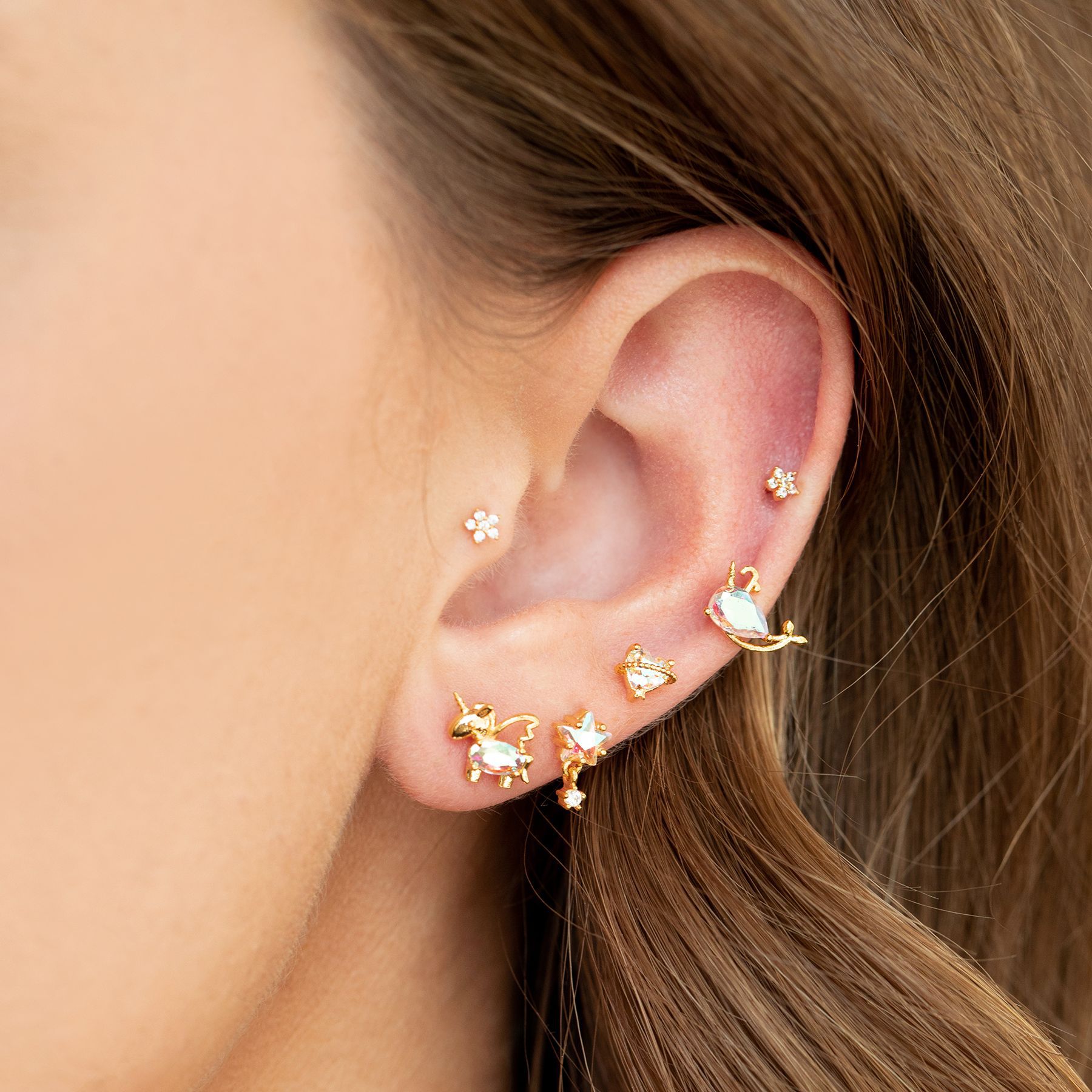Simple Style Star Brass Ear Studs Star Gem Copper Earrings