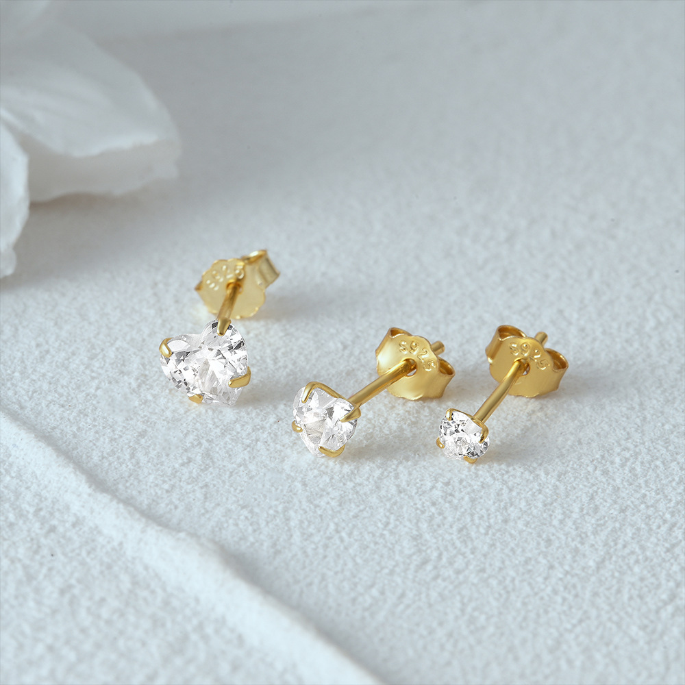 3 Pieces Set Quantity Daily Occasion 3 Pieces Set 925 Sterling Silver Zircon Heart Shape Ear Studs